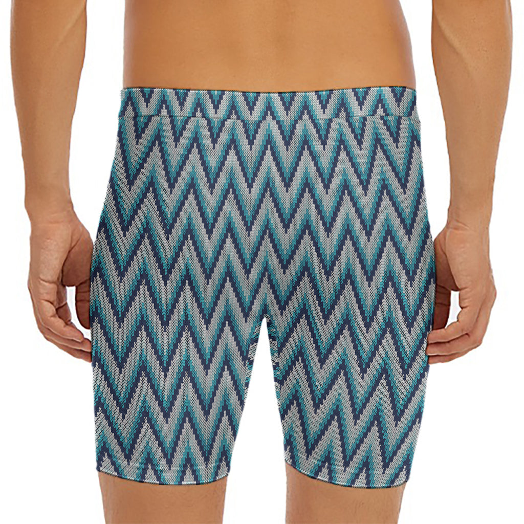 Zigzag Knitted Pattern Print Men's Long Boxer Briefs
