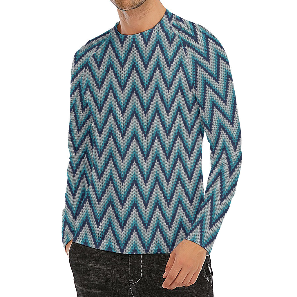 Zigzag Knitted Pattern Print Men's Long Sleeve Rash Guard