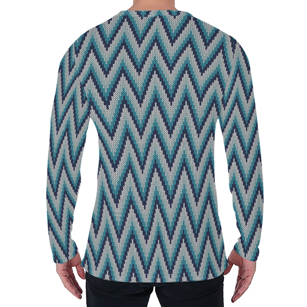 Zigzag Knitted Pattern Print Men's Long Sleeve T-Shirt