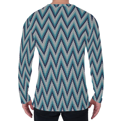Zigzag Knitted Pattern Print Men's Long Sleeve T-Shirt