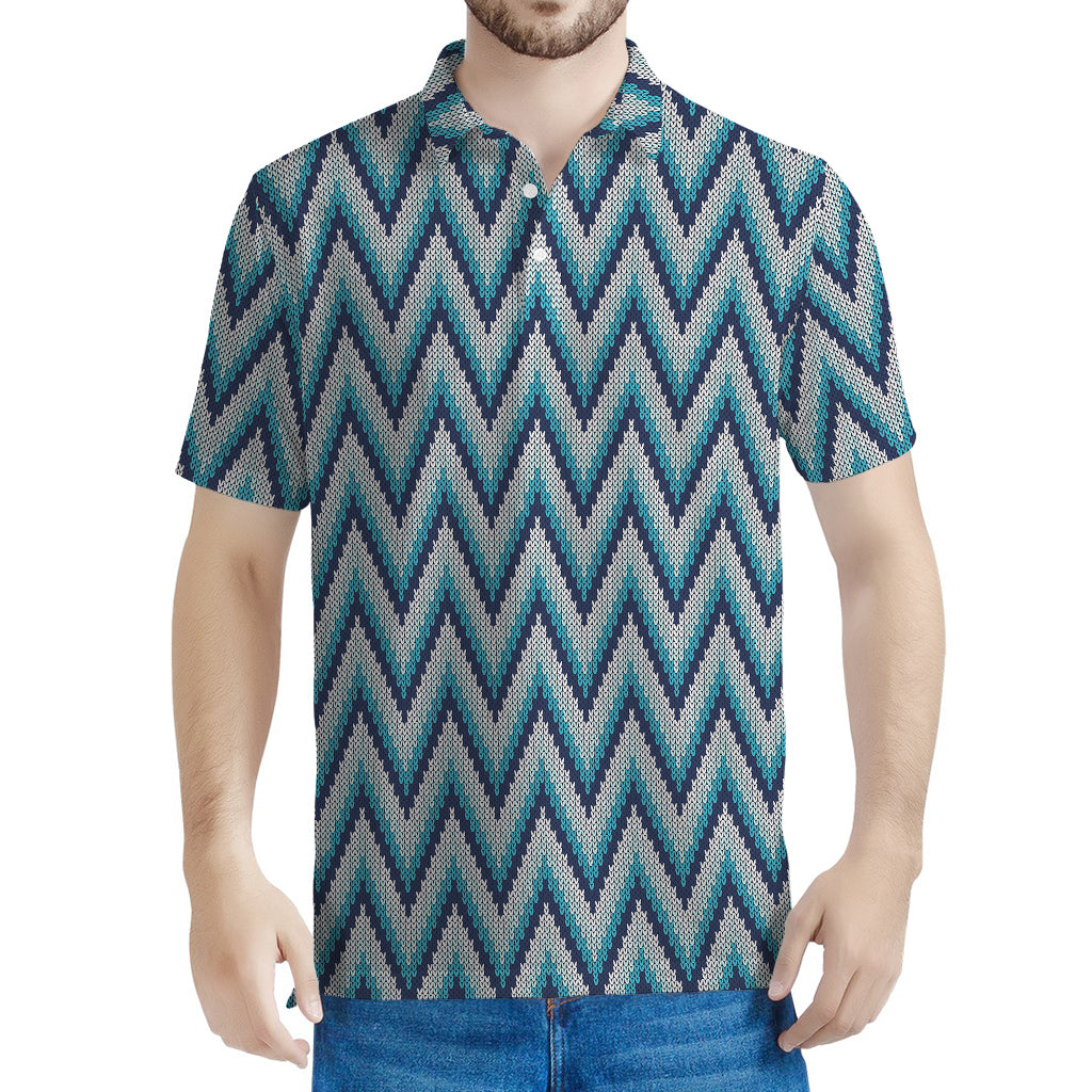 Zigzag Knitted Pattern Print Men's Polo Shirt