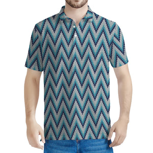 Zigzag Knitted Pattern Print Men's Polo Shirt