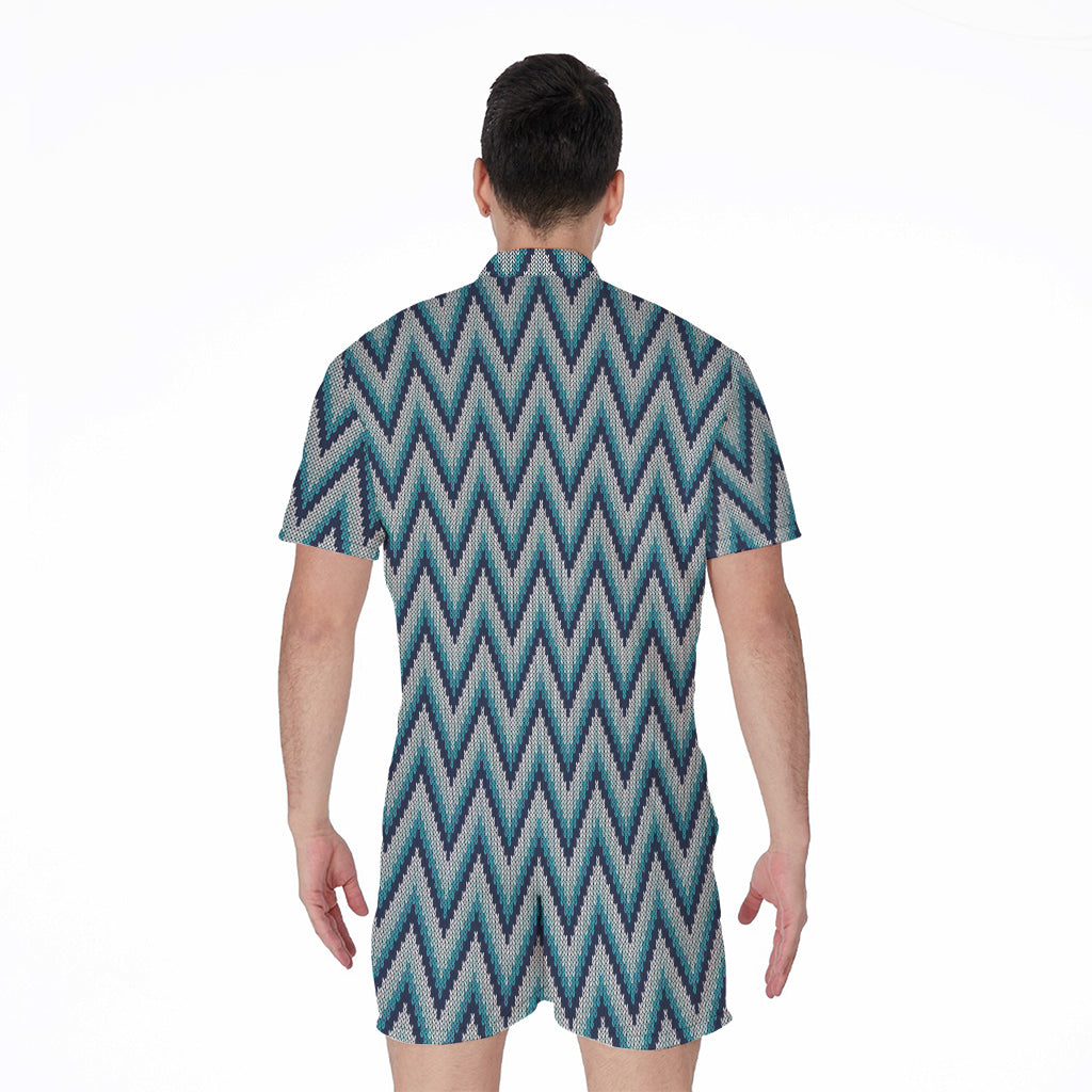 Zigzag Knitted Pattern Print Men's Rompers