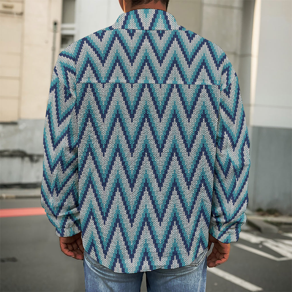 Zigzag Knitted Pattern Print Men's Shirt Jacket
