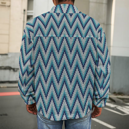 Zigzag Knitted Pattern Print Men's Shirt Jacket
