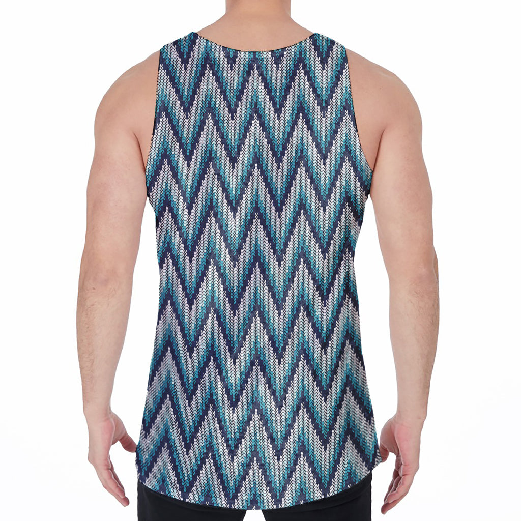 Zigzag Knitted Pattern Print Men's Velvet Tank Top