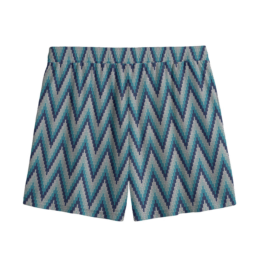 Zigzag Knitted Pattern Print Mesh Shorts