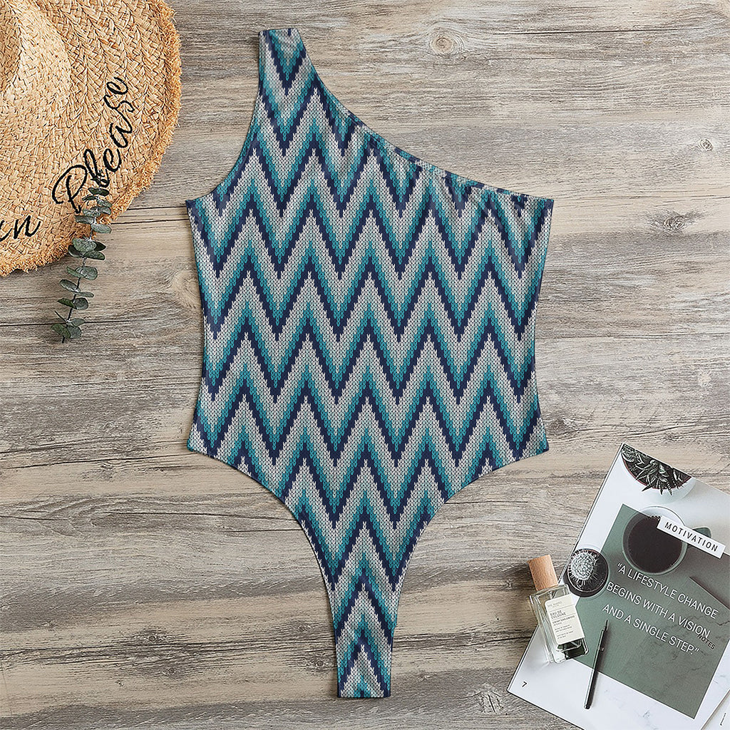 Zigzag Knitted Pattern Print One Shoulder Bodysuit