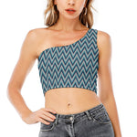 Zigzag Knitted Pattern Print One Shoulder Crop Top