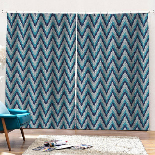 Zigzag Knitted Pattern Print Pencil Pleat Curtains