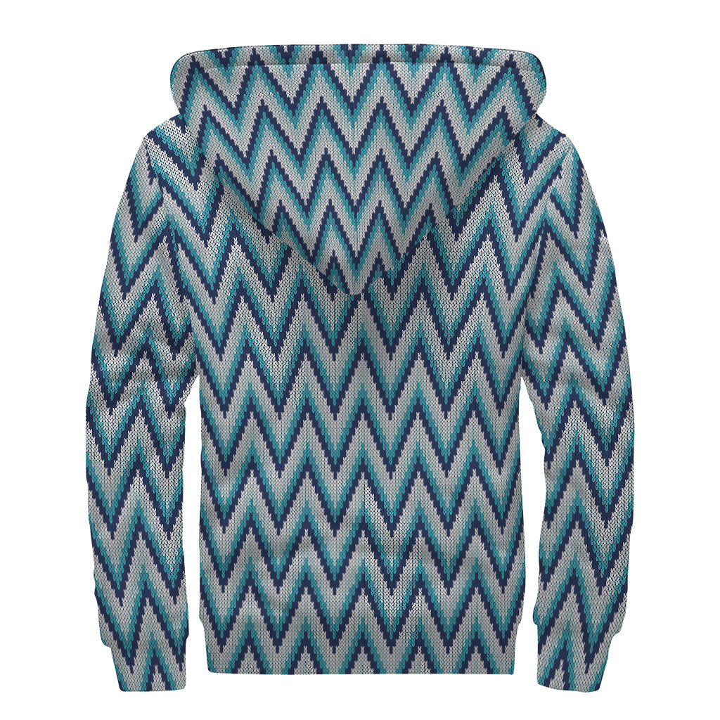 Zigzag Knitted Pattern Print Sherpa Lined Zip Up Hoodie