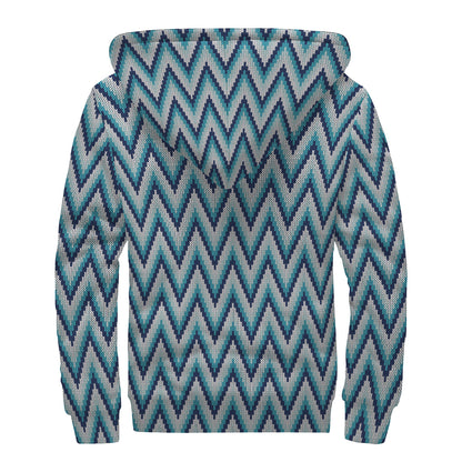Zigzag Knitted Pattern Print Sherpa Lined Zip Up Hoodie
