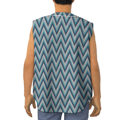 Zigzag Knitted Pattern Print Sleeveless Baseball Jersey
