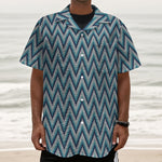 Zigzag Knitted Pattern Print Textured Short Sleeve Shirt