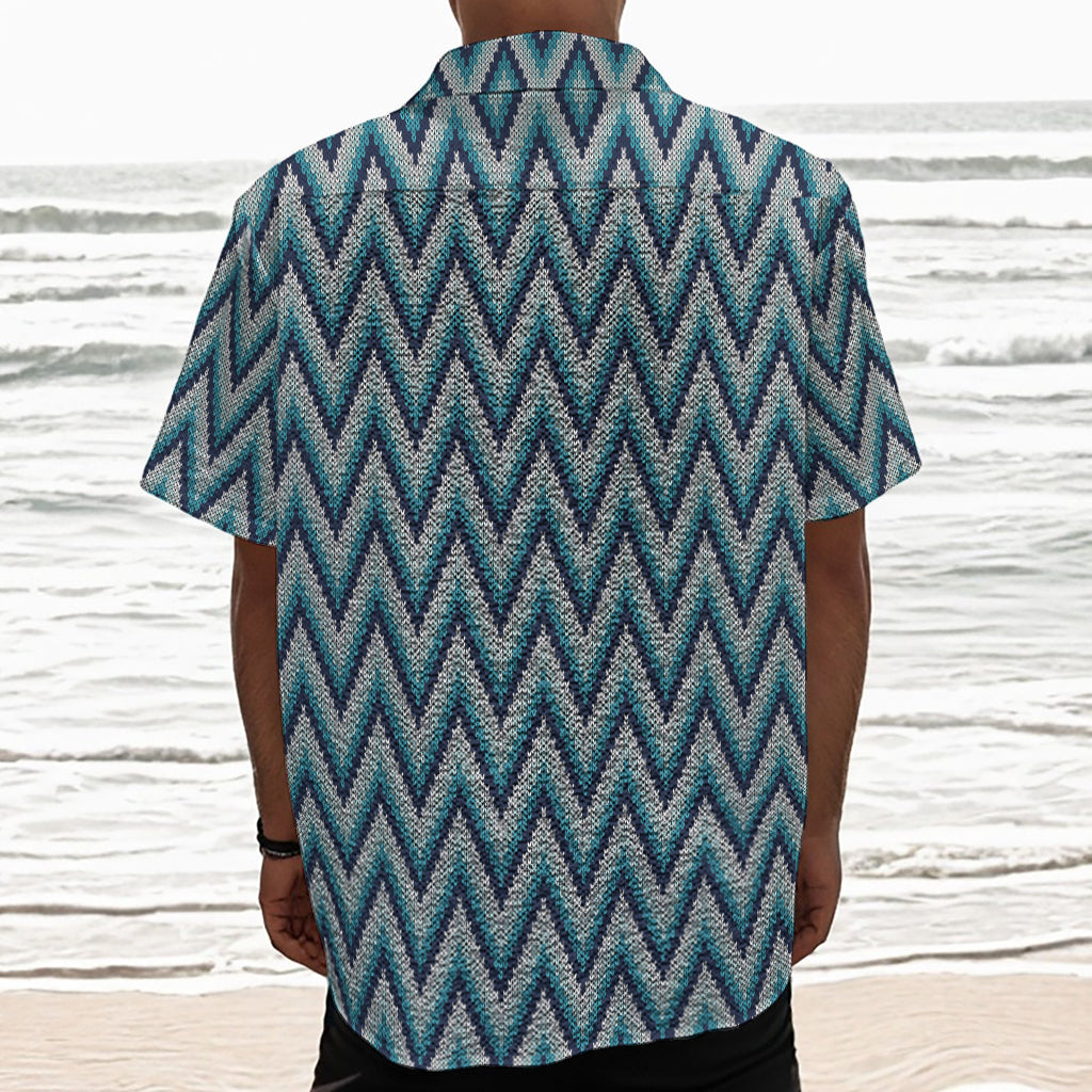 Zigzag Knitted Pattern Print Textured Short Sleeve Shirt
