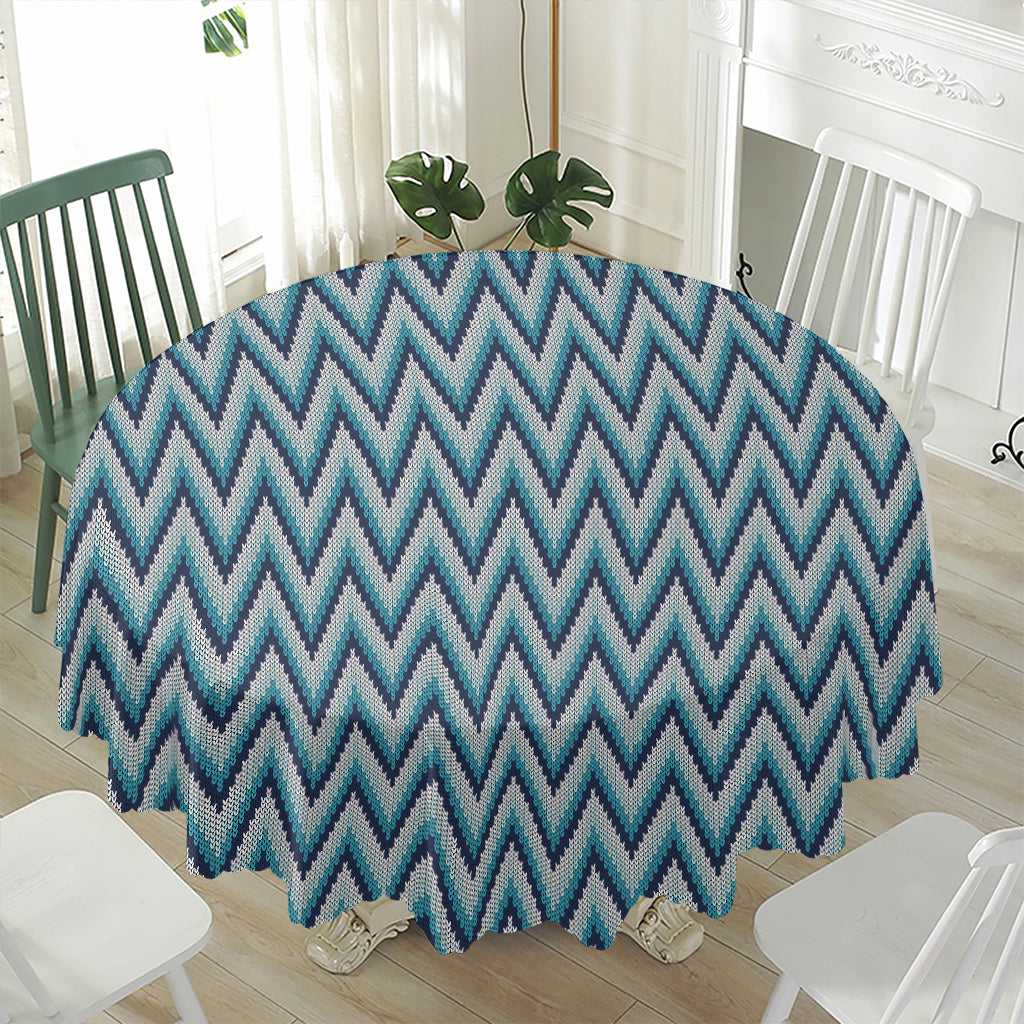 Zigzag Knitted Pattern Print Waterproof Round Tablecloth