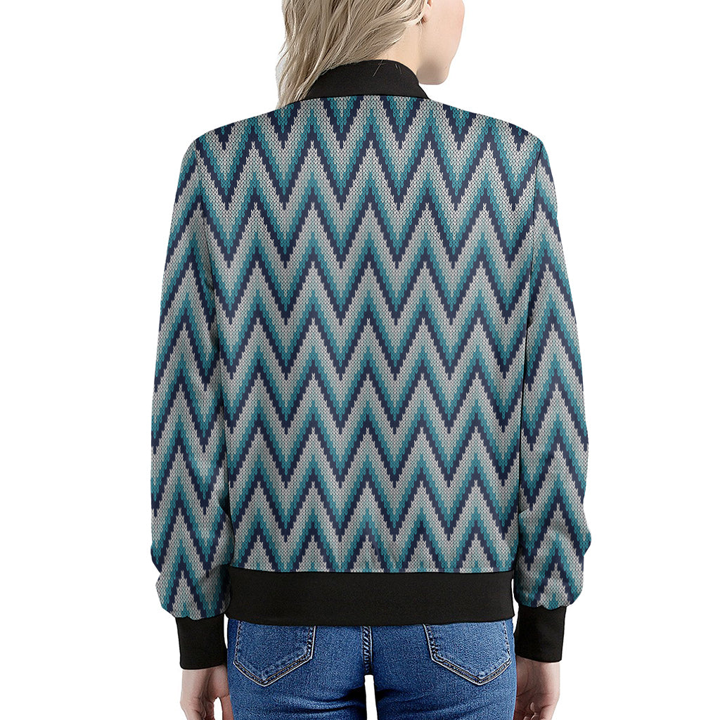 Zigzag Knitted Pattern Print Women's Bomber Jacket