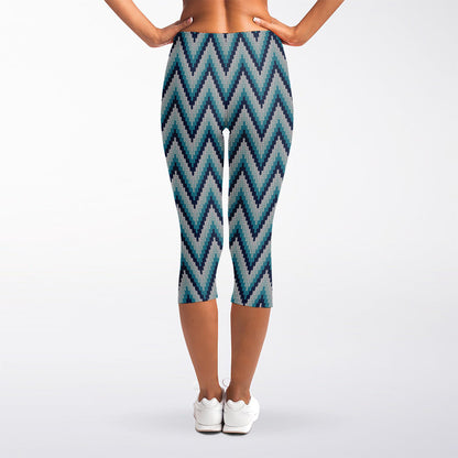 Zigzag Knitted Pattern Print Women's Capri Leggings