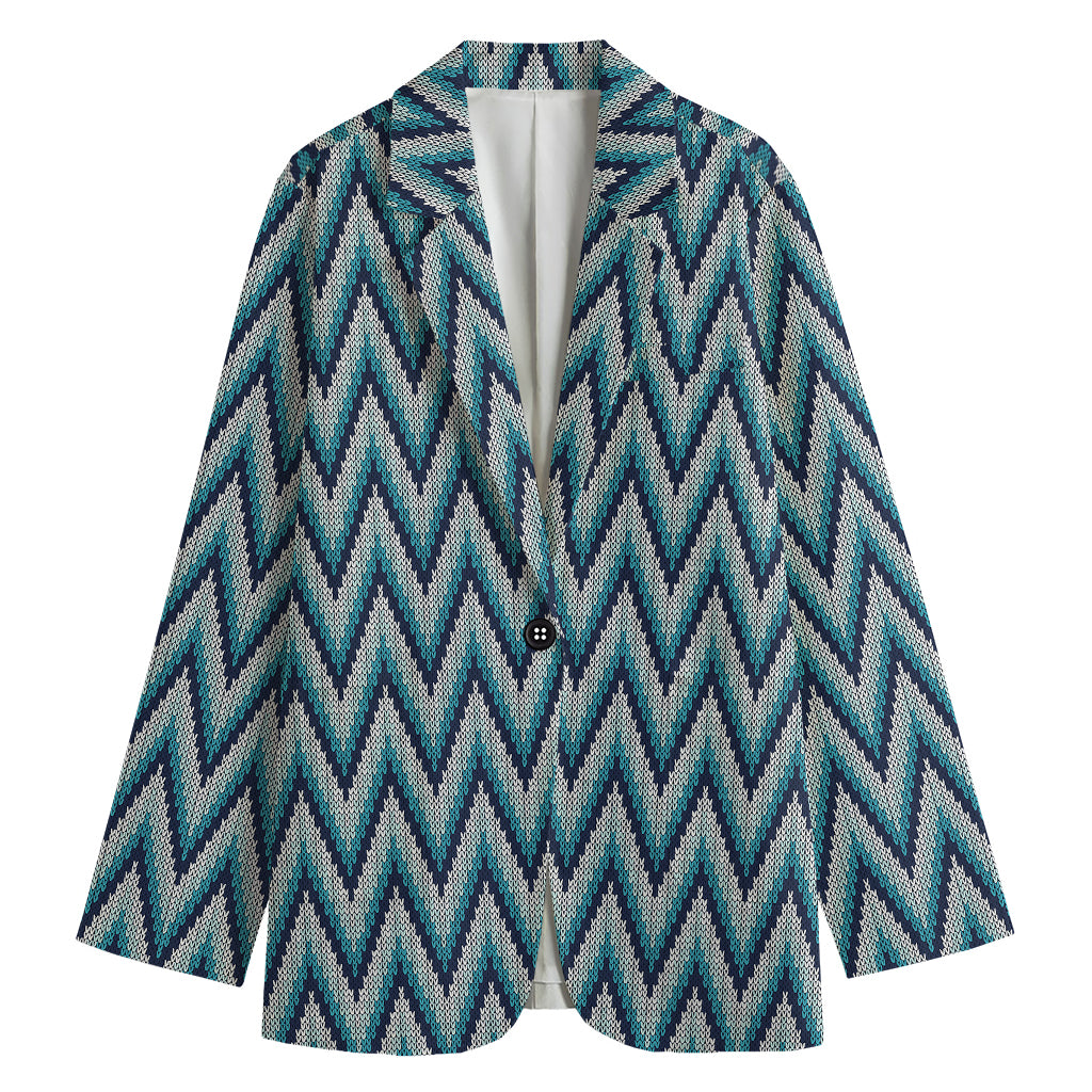 Zigzag Knitted Pattern Print Women's Cotton Blazer