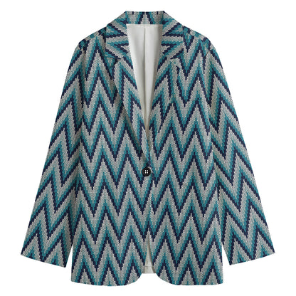 Zigzag Knitted Pattern Print Women's Cotton Blazer