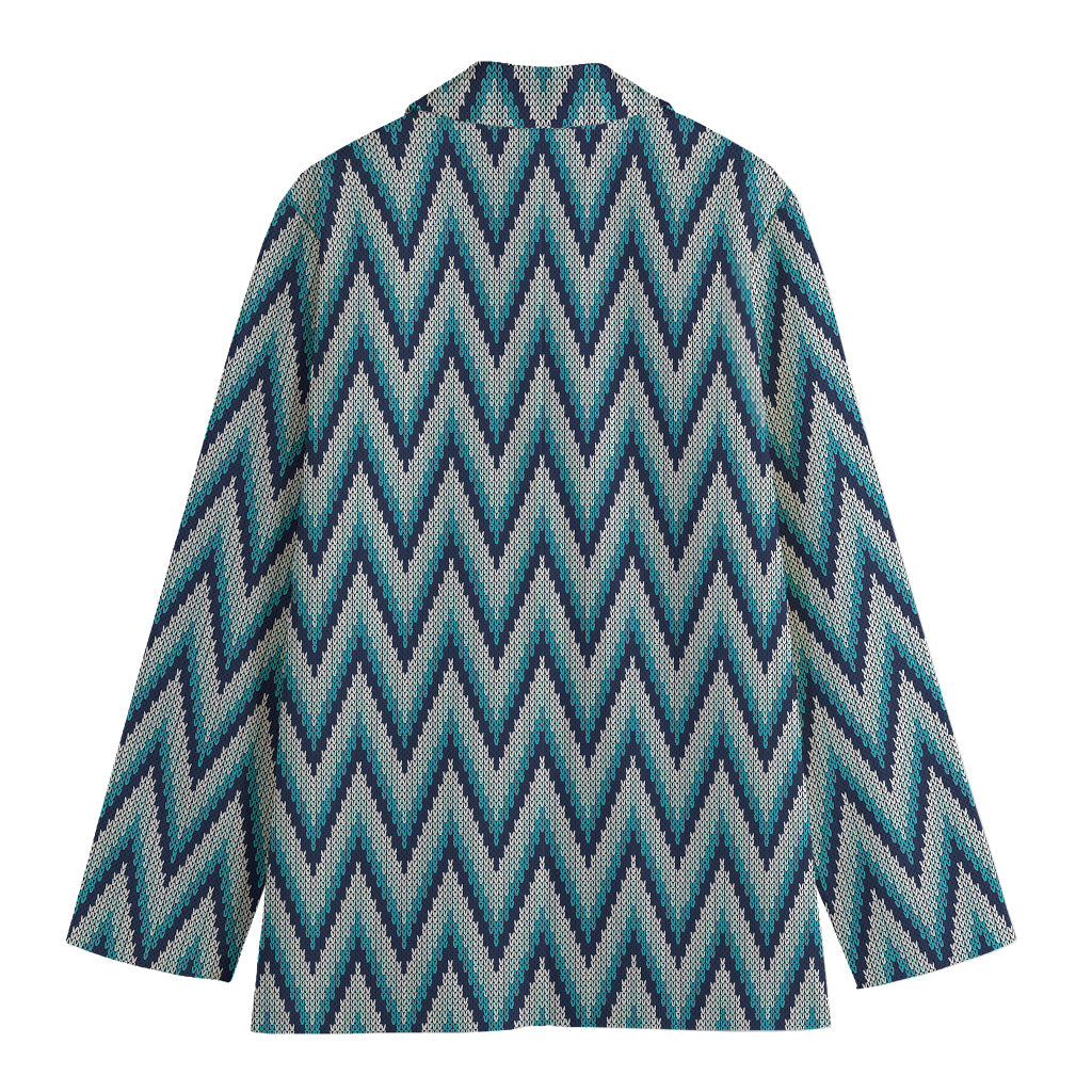 Zigzag Knitted Pattern Print Women's Cotton Blazer