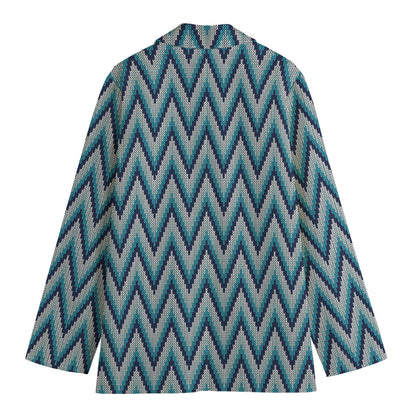 Zigzag Knitted Pattern Print Women's Cotton Blazer