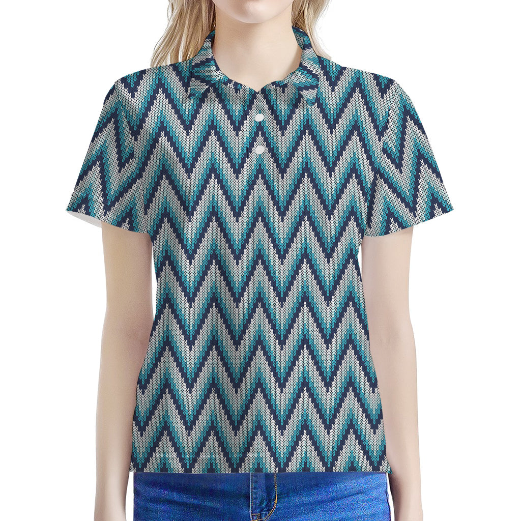 Zigzag Knitted Pattern Print Women's Polo Shirt