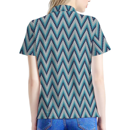 Zigzag Knitted Pattern Print Women's Polo Shirt