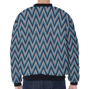 Zigzag Knitted Pattern Print Zip Sleeve Bomber Jacket