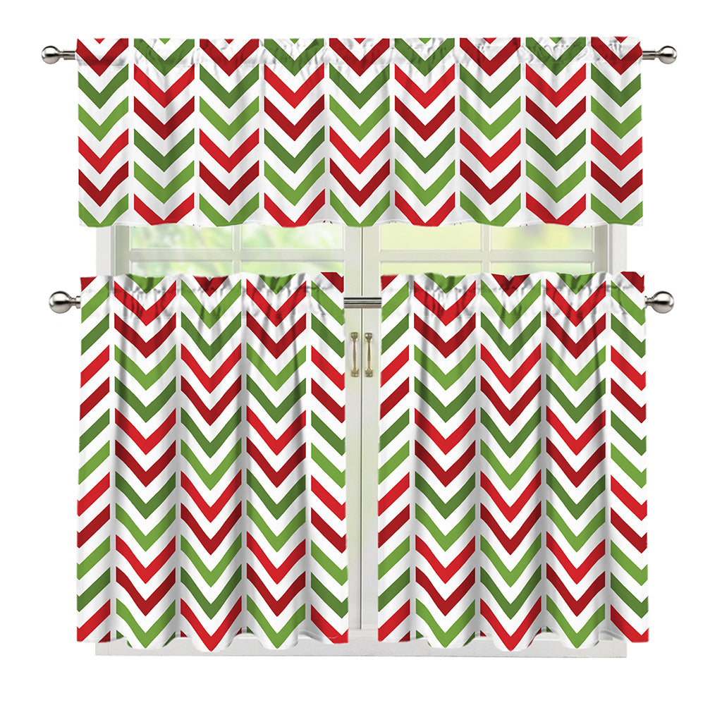Zigzag Merry Christmas Pattern Print 3 Piece Kitchen Curtains
