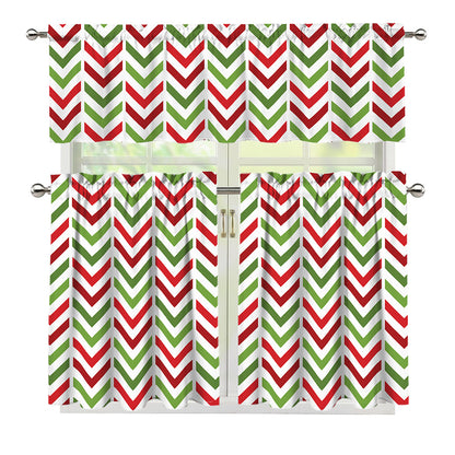 Zigzag Merry Christmas Pattern Print 3 Piece Kitchen Curtains