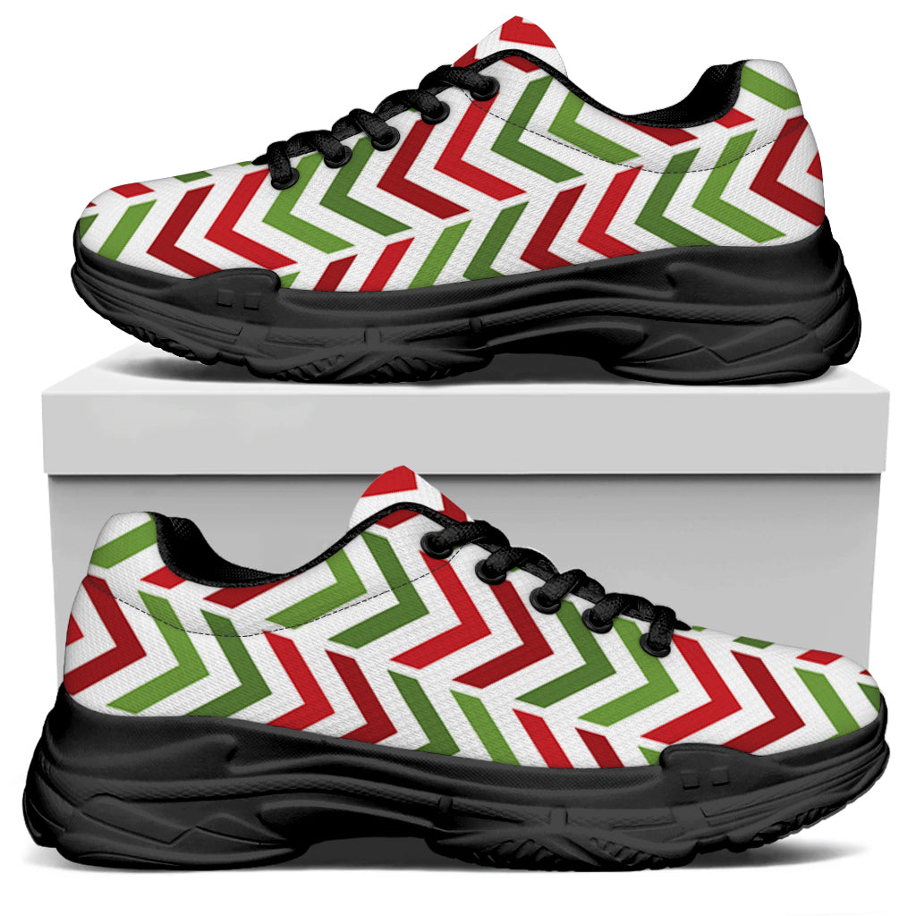 Zigzag Merry Christmas Pattern Print Black Chunky Shoes