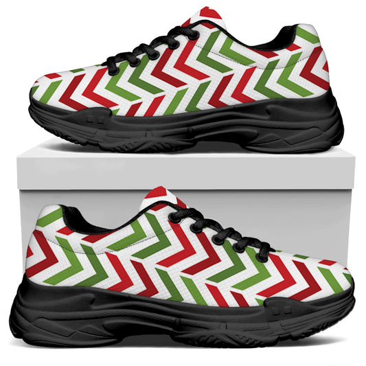 Zigzag Merry Christmas Pattern Print Black Chunky Shoes