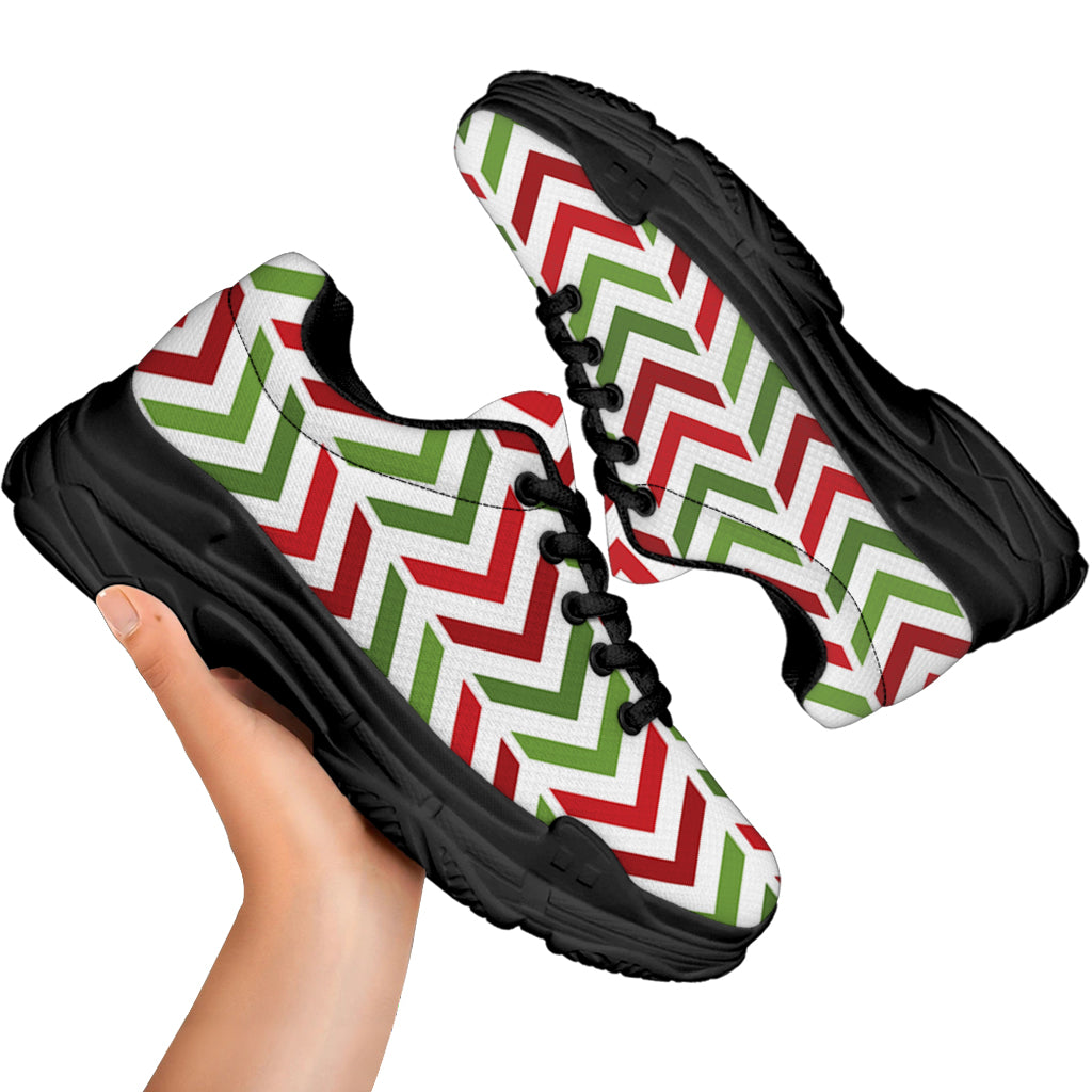 Zigzag Merry Christmas Pattern Print Black Chunky Shoes