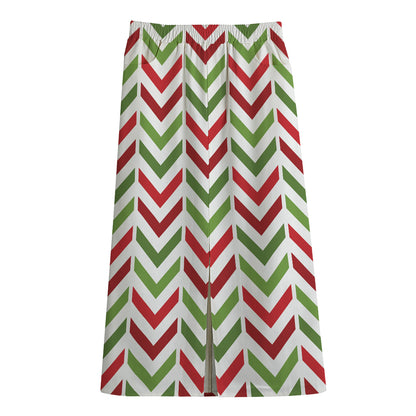 Zigzag Merry Christmas Pattern Print Cotton Front Slit Maxi Skirt
