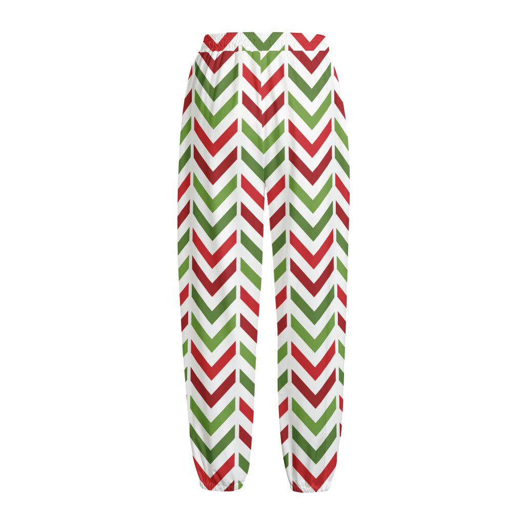 Zigzag Merry Christmas Pattern Print Fleece Lined Knit Pants
