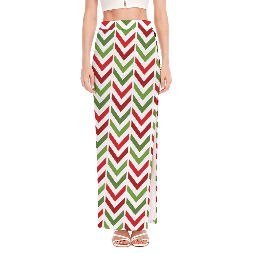 Zigzag Merry Christmas Pattern Print High Slit Maxi Skirt