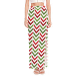 Zigzag Merry Christmas Pattern Print High Slit Maxi Skirt