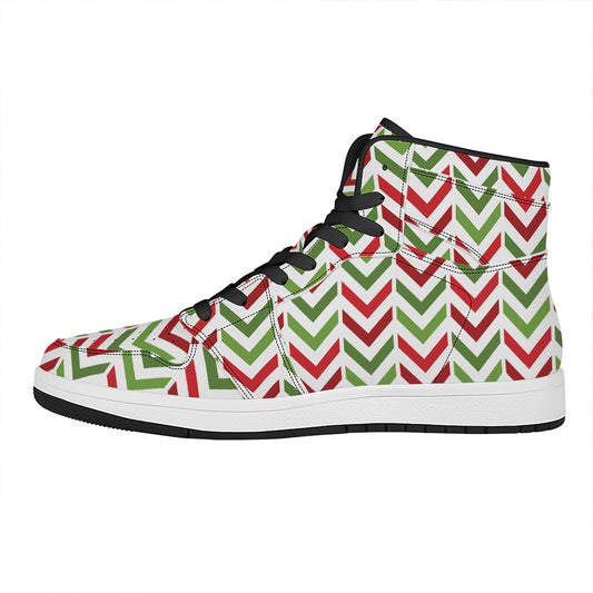 Zigzag Merry Christmas Pattern Print High Top Leather Sneakers