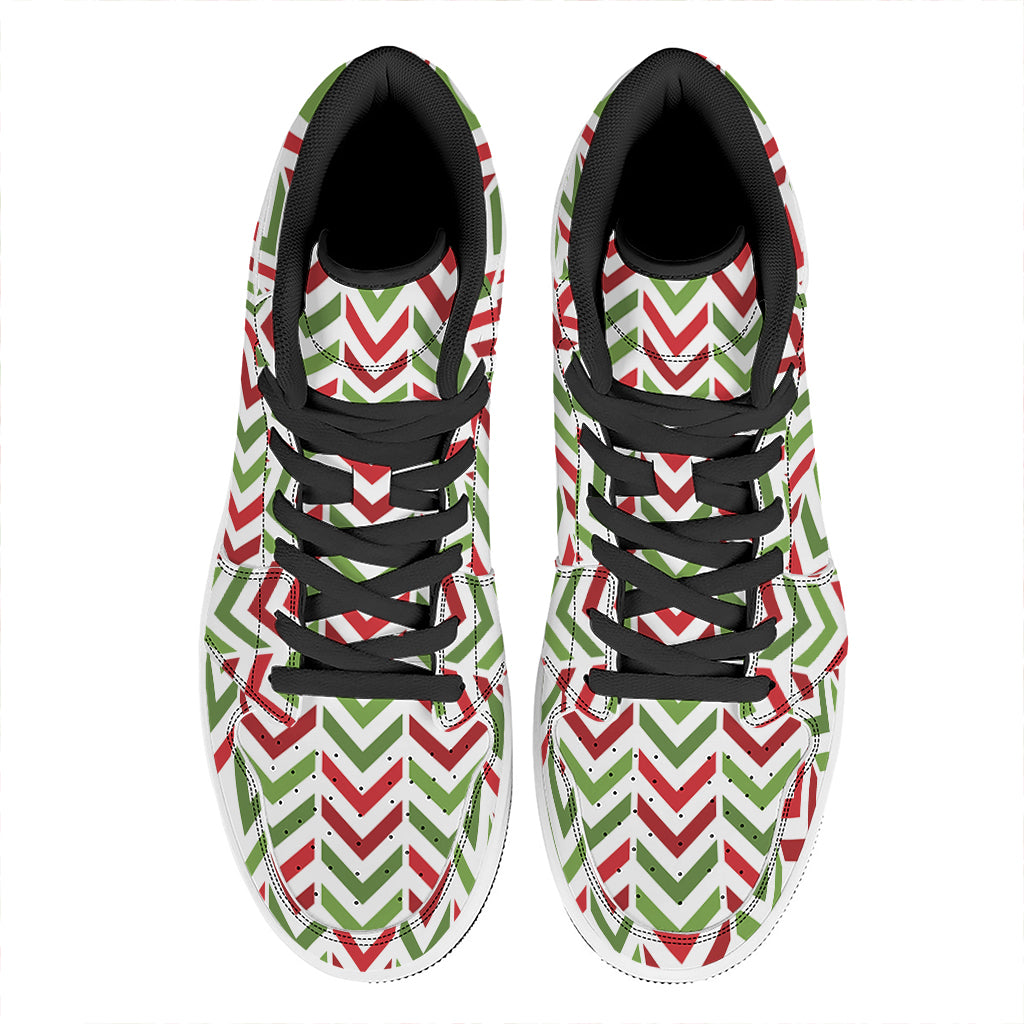 Zigzag Merry Christmas Pattern Print High Top Leather Sneakers