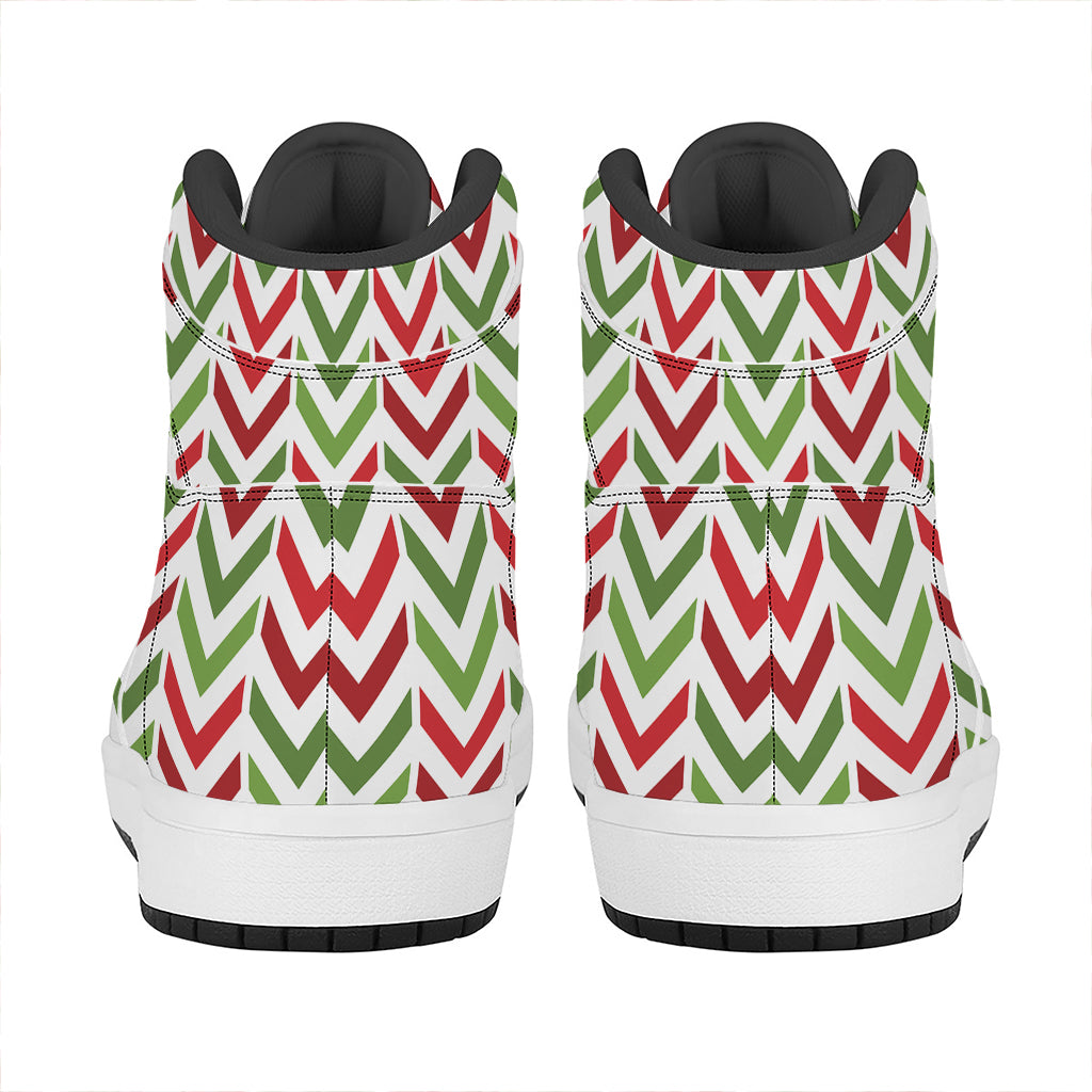 Zigzag Merry Christmas Pattern Print High Top Leather Sneakers