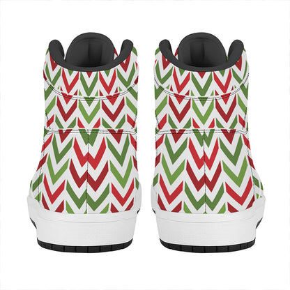 Zigzag Merry Christmas Pattern Print High Top Leather Sneakers