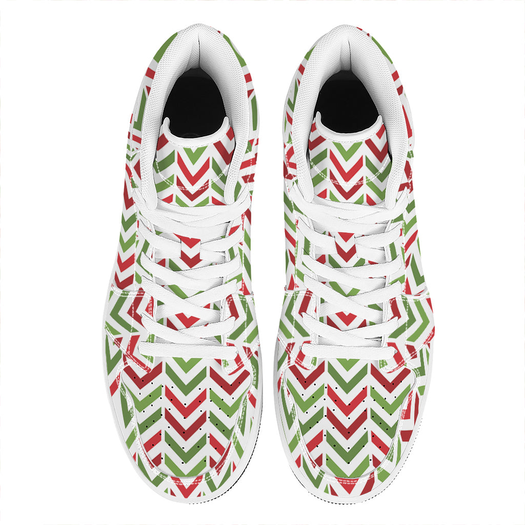 Zigzag Merry Christmas Pattern Print High Top Leather Sneakers