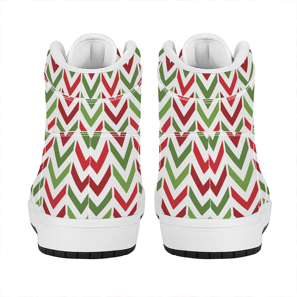 Zigzag Merry Christmas Pattern Print High Top Leather Sneakers