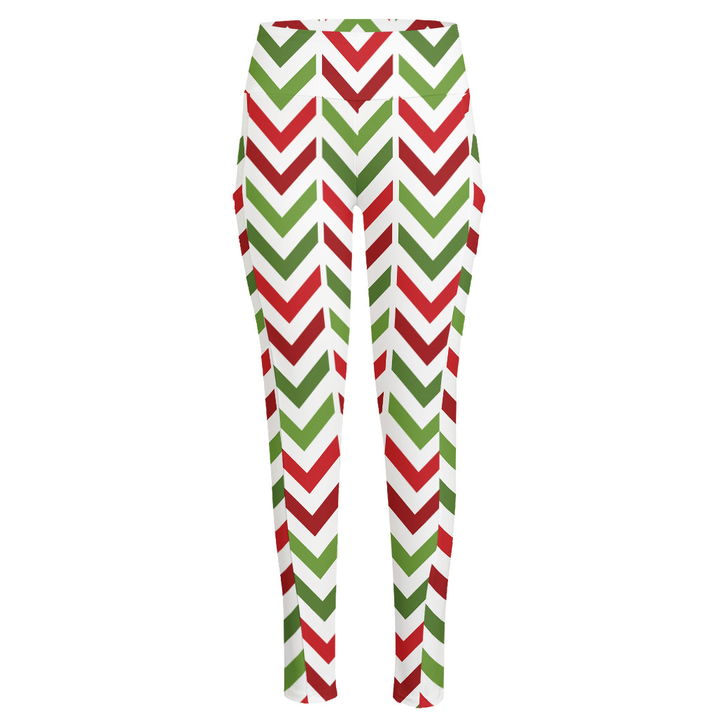 Zigzag Merry Christmas Pattern Print High-Waisted Pocket Leggings