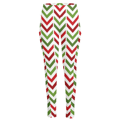 Zigzag Merry Christmas Pattern Print High-Waisted Pocket Leggings