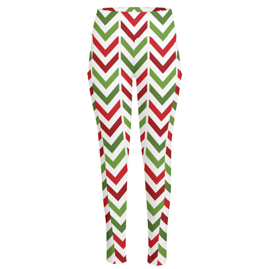 Zigzag Merry Christmas Pattern Print High-Waisted Pocket Leggings
