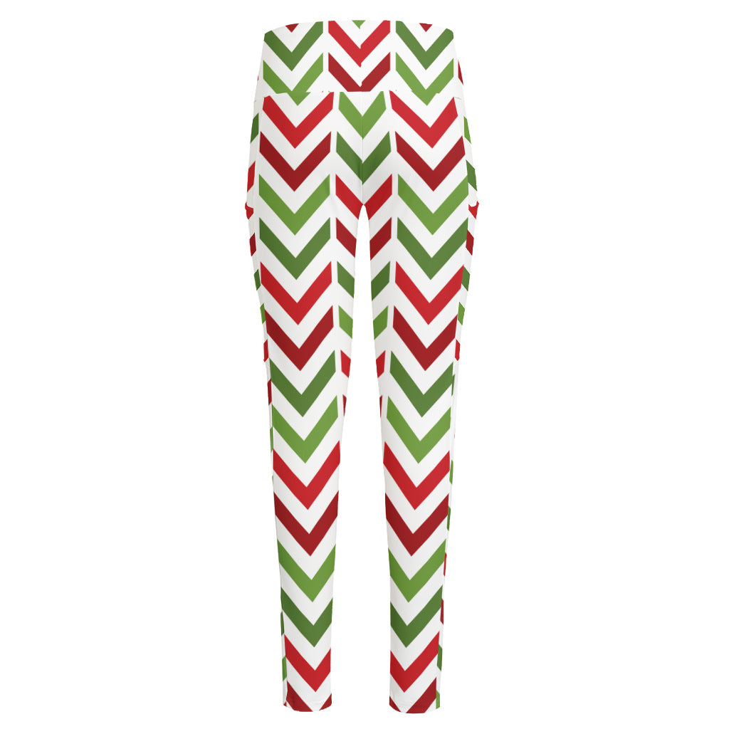 Zigzag Merry Christmas Pattern Print High-Waisted Pocket Leggings
