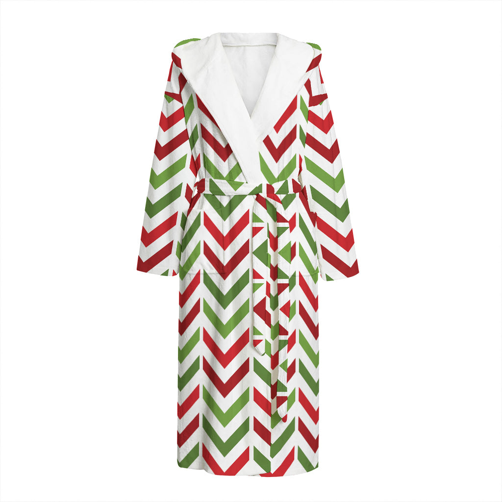 Zigzag Merry Christmas Pattern Print Hooded Bathrobe