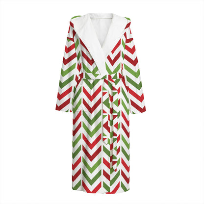Zigzag Merry Christmas Pattern Print Hooded Bathrobe